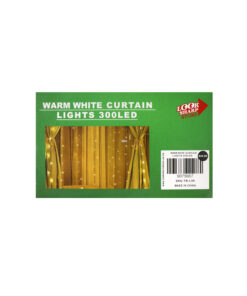 Warm white LED curtain lights in size of 3m x 3m and containing 300 LEDs