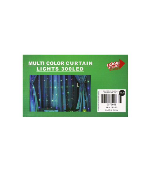 Multi-colour LED curtain lights in size of 3m x 3m and containing 300 LEDs