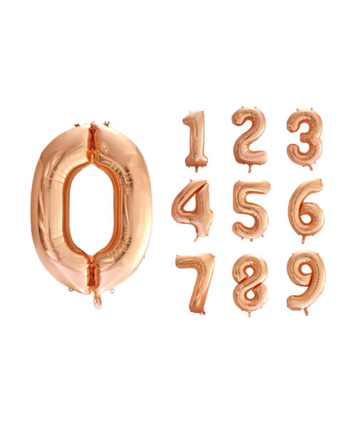 Rose gold helium filled foil balloons in number design