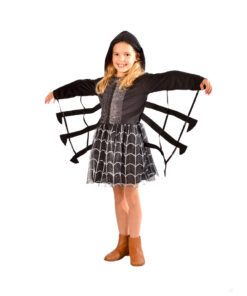 Halloween spider outfit for girls with attached arms and spiderweb cobweb themed skirt