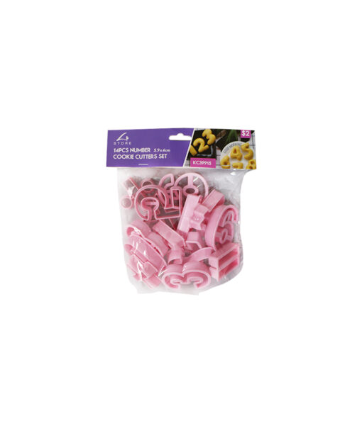 Numbers cookie cutter set coming in pack of 14 pieces and in pink colour