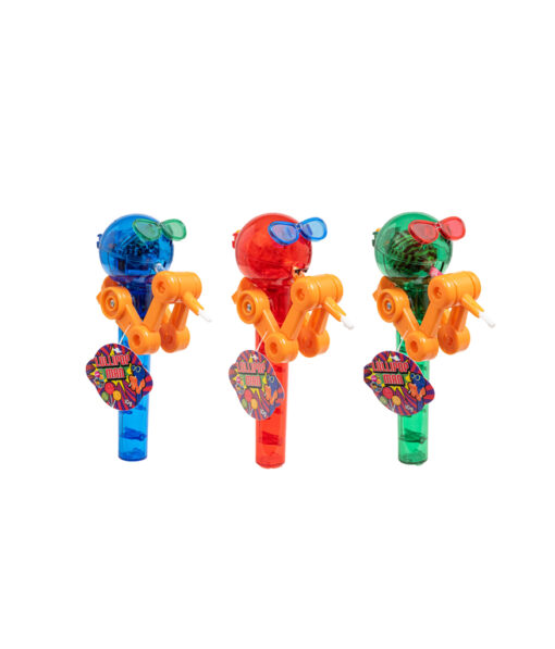 Lollipop man candy toy in blue raspberry, strawberry, and apple flavour