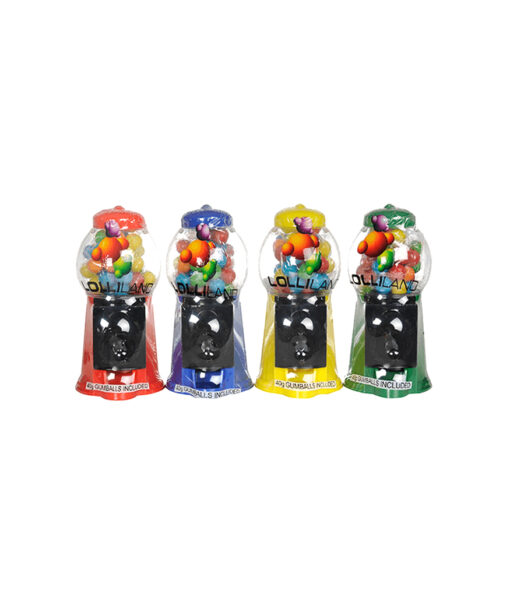 Lolliland gumball dispenser with gumballs included in red, blue, yellow, and green colour