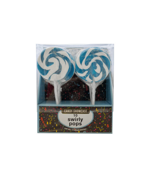 Swirly pops in individual packaging coming in pack of 10 and blue and white colour