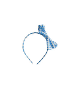 Blue and white checkered hairband with ribbon