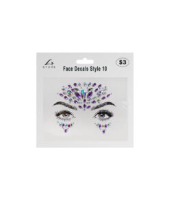 Face decal rhinestones in purple and iridescent colour