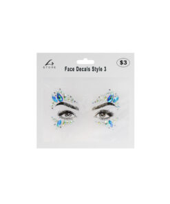 Face decal rhinestones in blue and iridescent colour