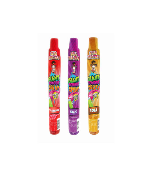 Sour giant tongue spray in strawberry, grape, and cola flavours