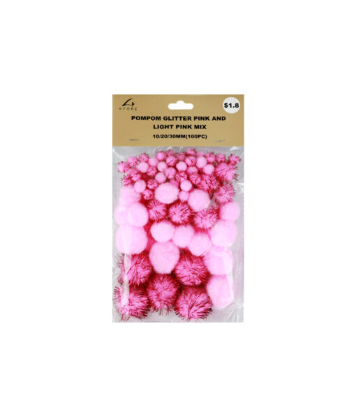 Light Pink & Hot Pink Glitter Pom Poms Assorted 100pc