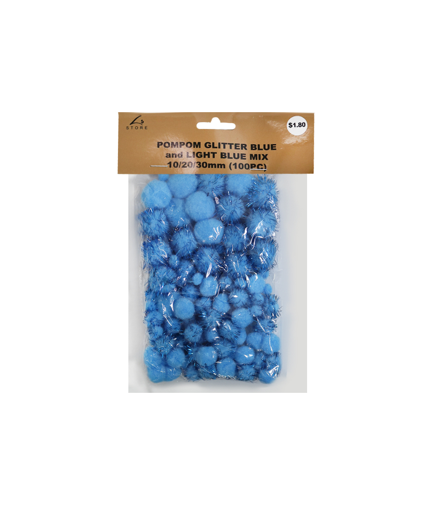 Blue Glitter Pom Poms Assorted 100pc | LookSharpStore