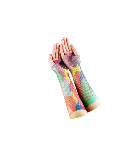 Rainbow Design Fishnet Gloves