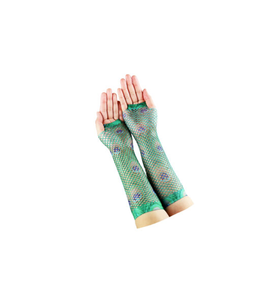 Peacock Feather Design Fishnet Gloves