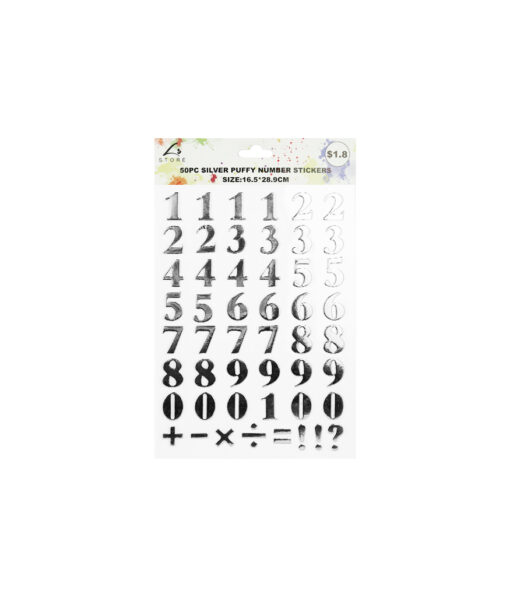 Silver Puffy Number Stickers 50pc