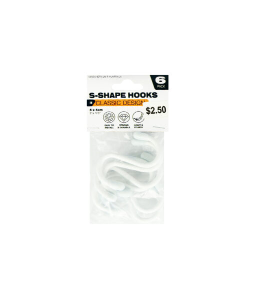 Laminated S-Shape Hooks 6pk