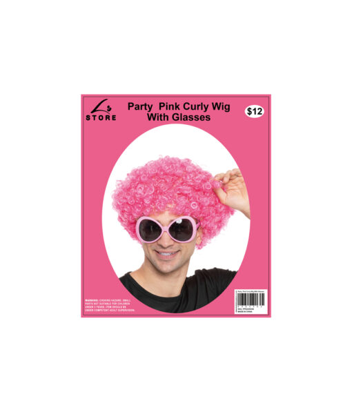 Pink Curly Wig With Glasses Party Set