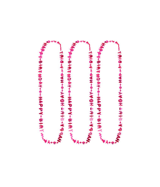 Pink Happy Birthday Necklaces 78cm 3pk