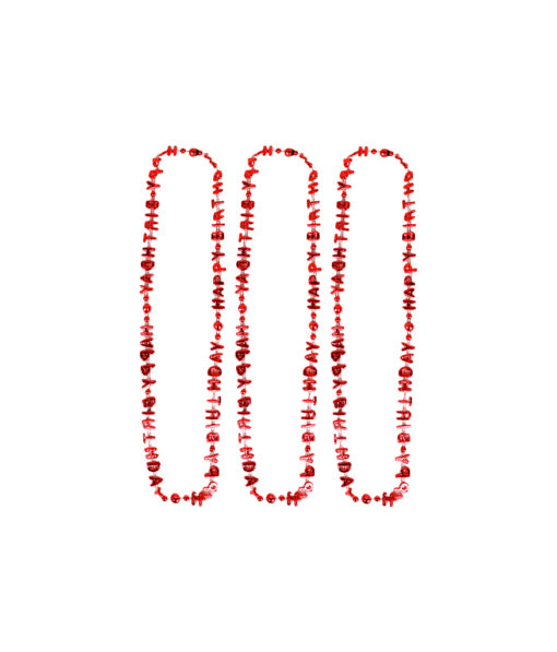 Red Happy Birthday Necklaces 78cm 3pk