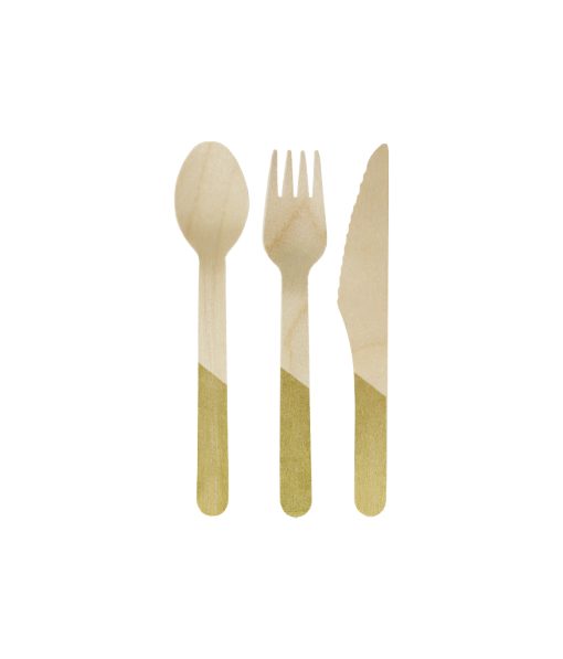 Gold Wooden Cutlery Set 24pk