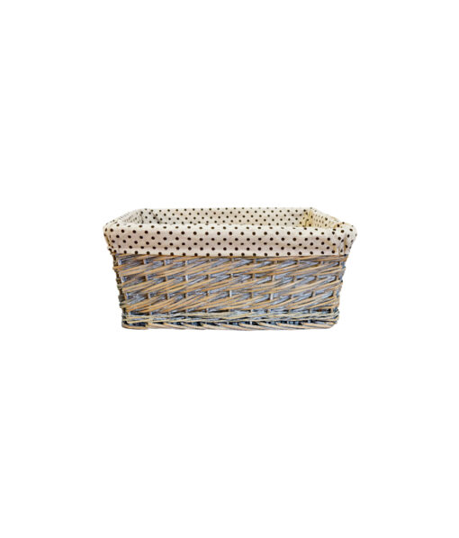 Grey Rectangle Basket With Dot Fabric 39cm