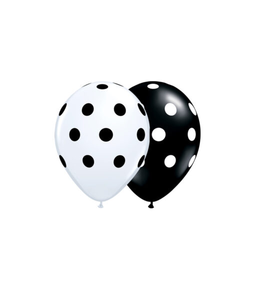 White & Black Polka Dots Latex Balloons 12inch 20pk