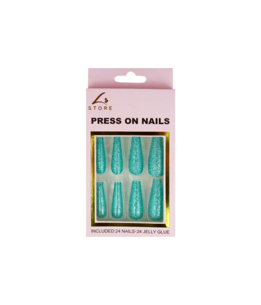 Light Blue Glitter Press On Nails 24pc