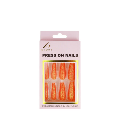 Orange Glitter Press On Nails 24pc