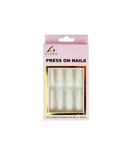 White Glitter Press On Nails 24pc