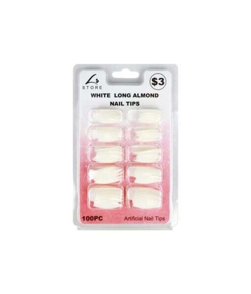 White Long Almond Nail Tips 100pc