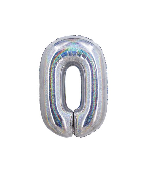 Holographic Silver Number 0 Balloon