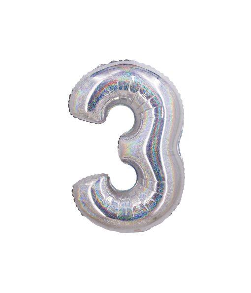 Holographic Silver Number 3 Balloon