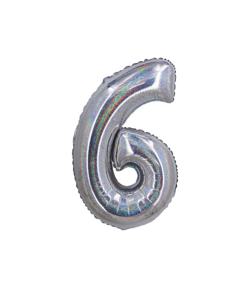 Holographic Silver Number 6 Balloon