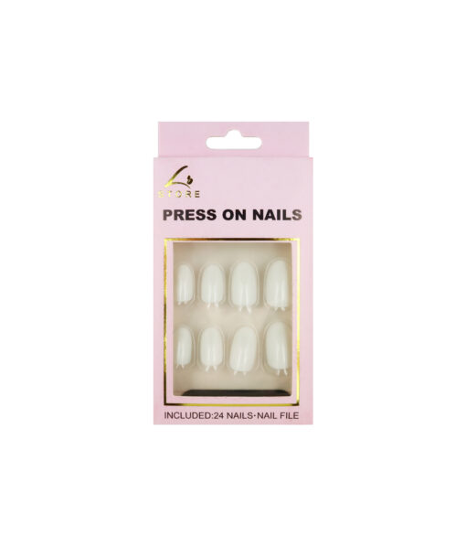 White Round Press On Nails 24pc