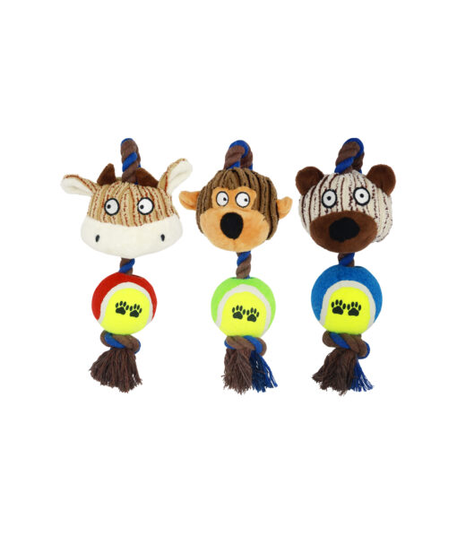 Animal Head Rope Toy With Ball Assorted