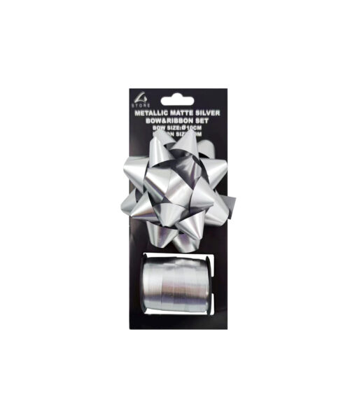 Silver Matte Gift Bow & Ribbon Set