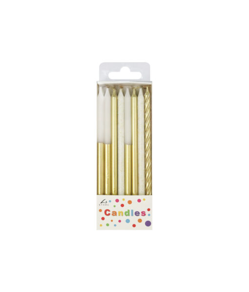 Gold & White Metallic Candles 24pk