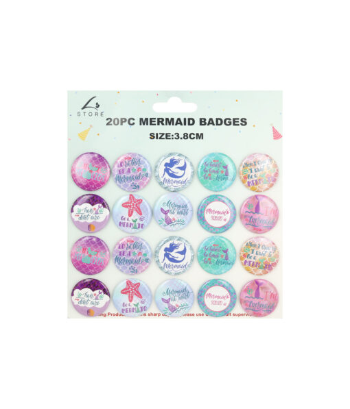 Mermaid Theme Badges 3.8cm 20pk