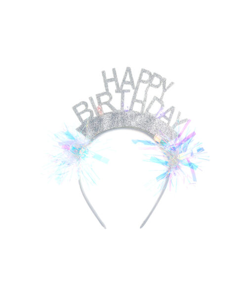 Silver Glitter Light Up Happy Birthday Headband