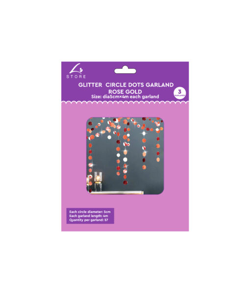 Rose Gold Glitter Circle Garland 3pk