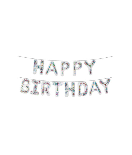 Rainbow Confetti Happy Birthday Balloon Banner 16in