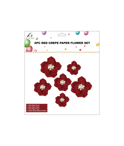 Red Crepe Paper Flower Set 6pk