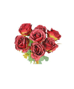 Red Rose Bush Bunch 7 Head 41cm