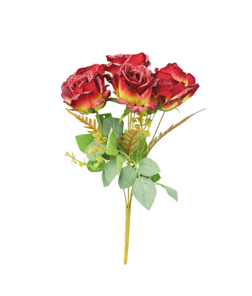 Red Rose Bush Bunch 7 Head 41cm