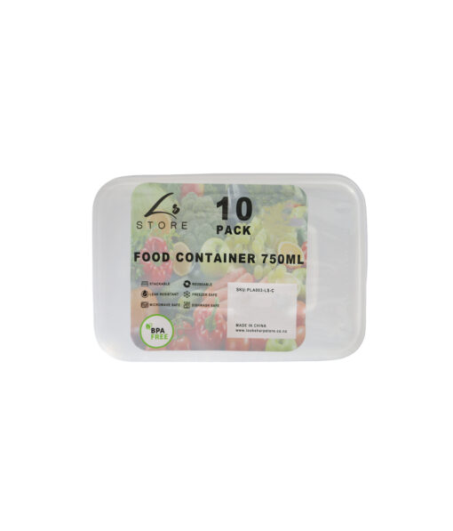 Clear PP Plastic Rectangular Food Container 10pc 750ml
