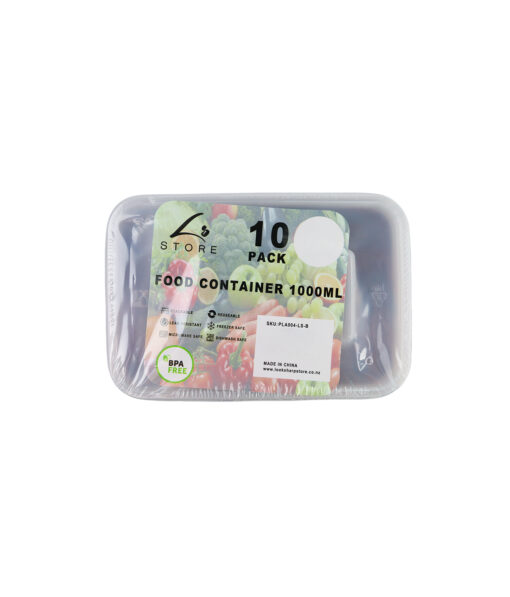 Black PP Plastic Rectangular Food Container 10pc 1000ml