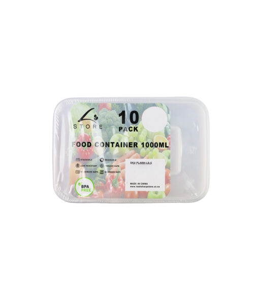 Clear PP Plastic Rectangular Food Container 10pc 1000ml