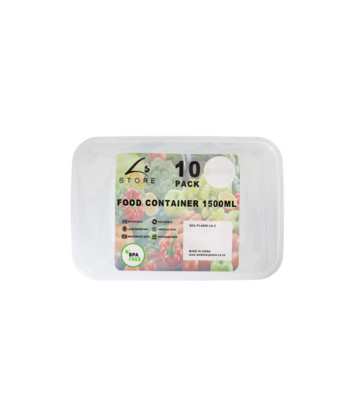 Clear PP Plastic Rectangular Food Container 10pc 1500ml