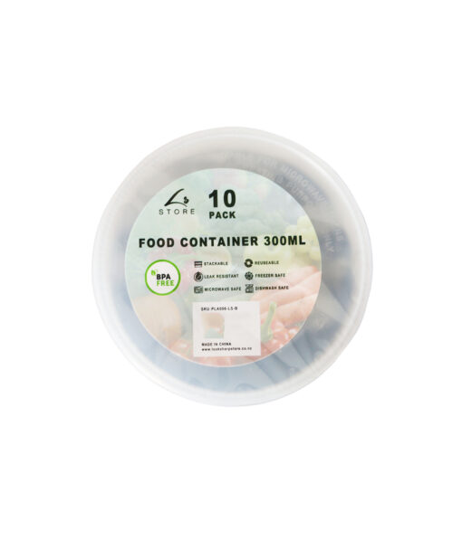 Black PP Plastic Round Food Container 10pc 300ml