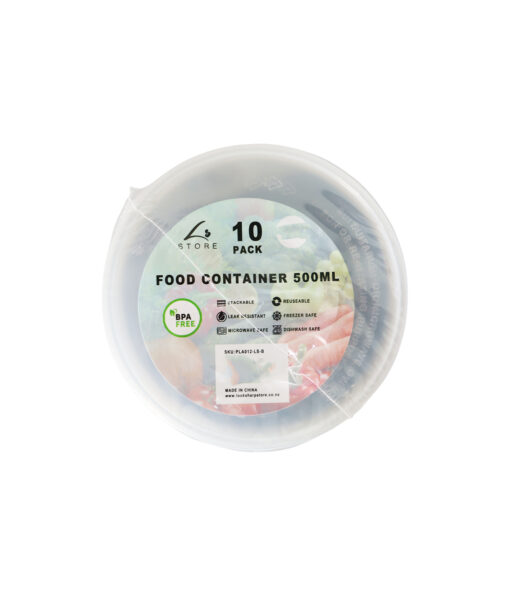 Black PP Plastic Round Food Container 10pc 500ml