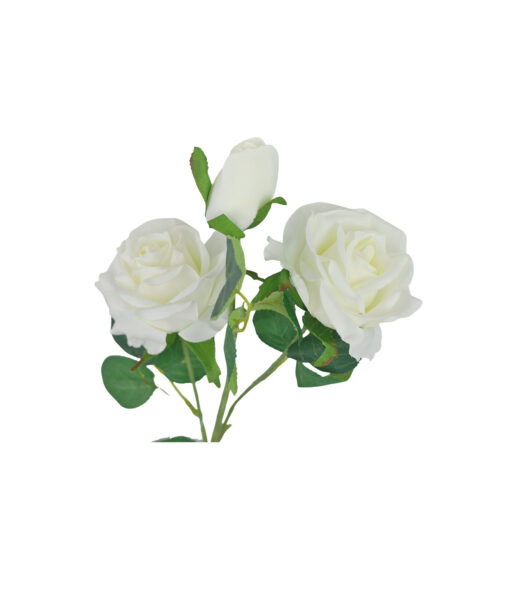 White Rose Flower With 2 Heads and 1 Bud 59cm