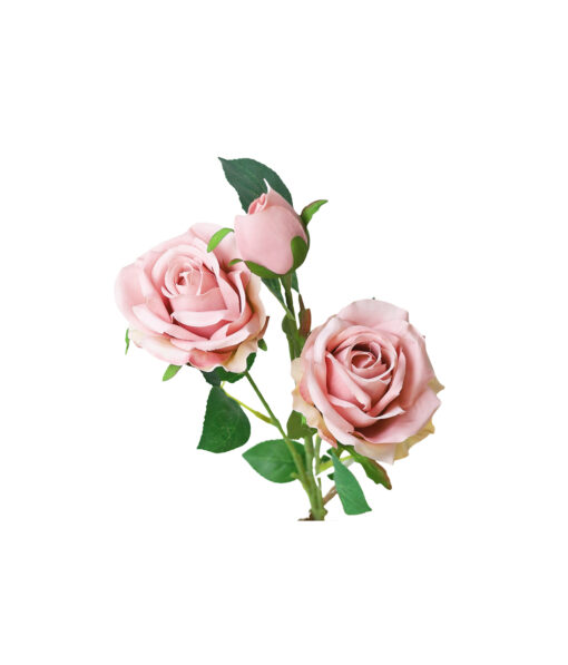 Dusty Pink Rose Flower With 2 Heads and 1 Bud 59cm